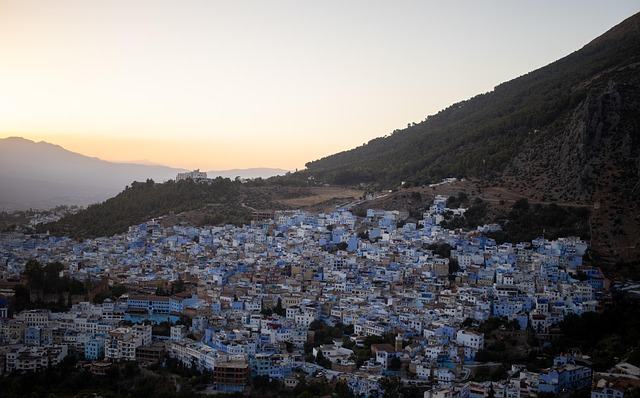chefchaouen, morocco, nature, sunset, village, buildings, town, city, landscape, dusk, twilight