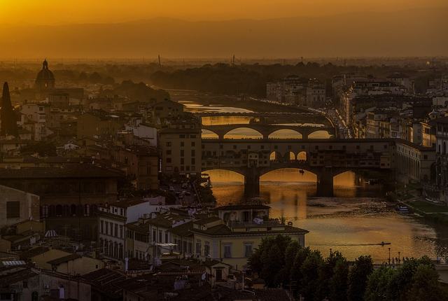 italy, sunset, arno river, florence, nature, architecture, tuscany, river, building, firenze, europe, bridge, landmark, landscape, historic, tourism, renaissance, buildings, skyline, medieval, cityscape, brown city, brown landscape, brown sunset, brown building, brown river, brown bridge